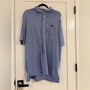 Peter Millar Summer Comfort Golf Blue White Stripes Polo Shirt Mens Large